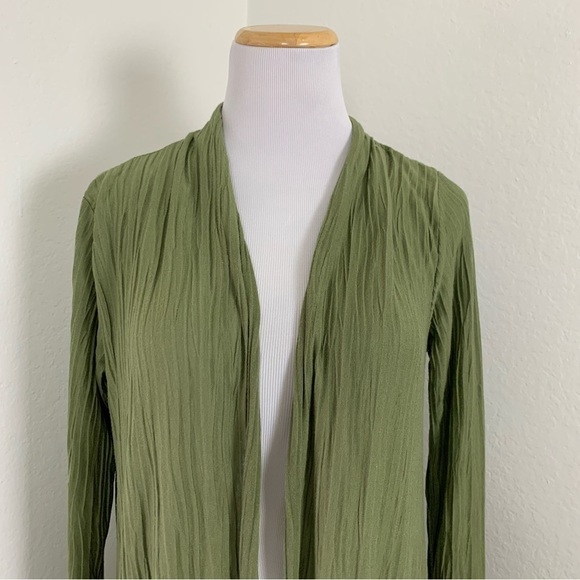 Stateside Knit Plisse Cardigan Duster Open Front Pockets Green Size M - Picture 6 of 15